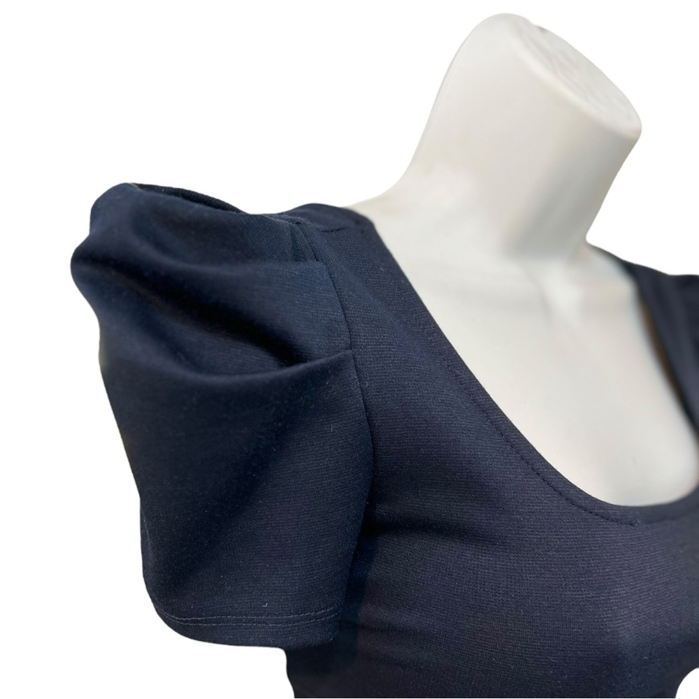 Timing Blue Bodycon Mini Dress with Puff Sleeves - Picture 2 of 6